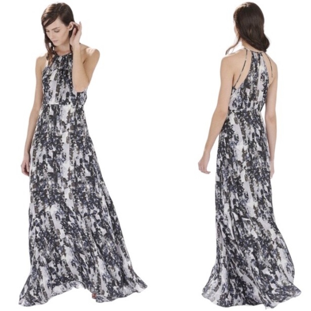 Parker Floral Maxi Dress Gown Open Back Stripe Purple Black Grady Sonoma NWT XS
